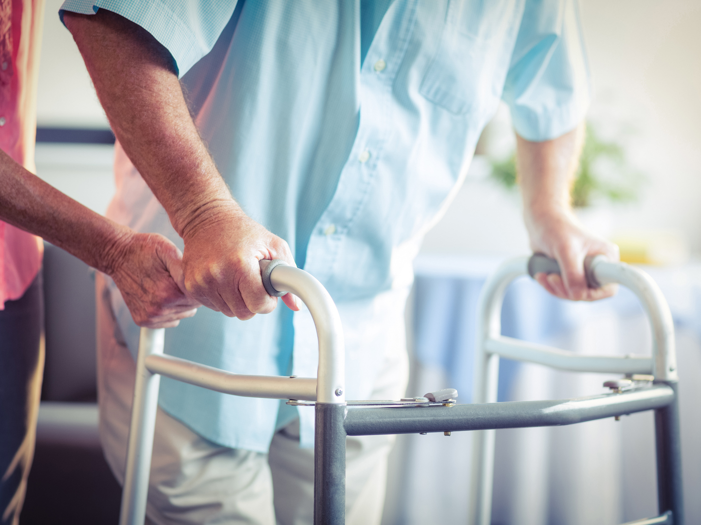 Disabled man with walker